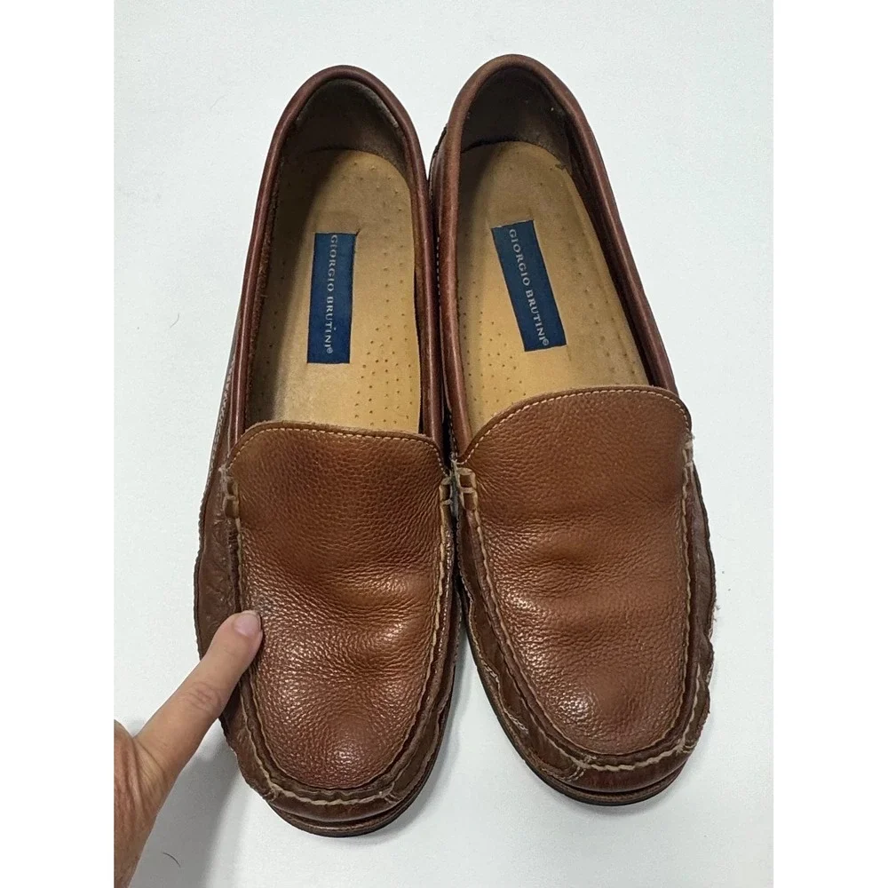 Giorgio Brutini Loafers Mens 13 M Brown Park Ave Pebbled Leather Slip On 9680